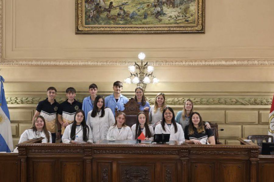 Pirola con alumnos en el Senado