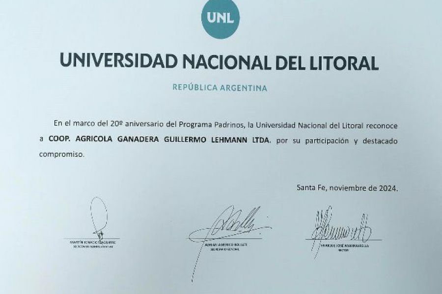 UNL distingue a la Lehmann - Diploma